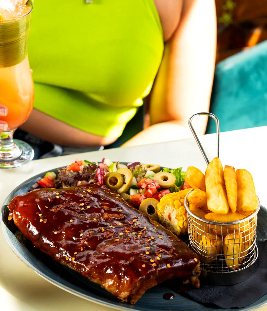 Ribs with fries and salad